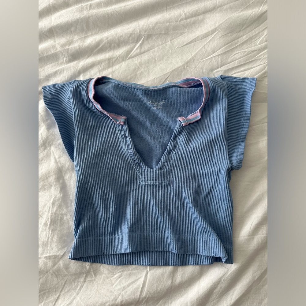 urbanoutfitters outfromunder blue/purple go for gold v neck seamless ribbed top